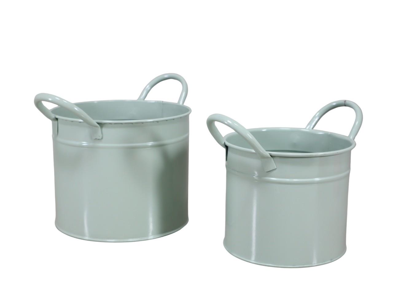 Topf m. Henkel Zink Set/2 17cm salbeigrün