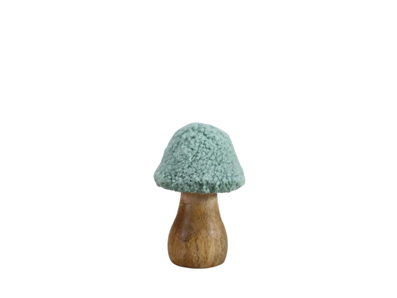 Pilz Holz natur m. Teddyfellhut softgrün H10cm