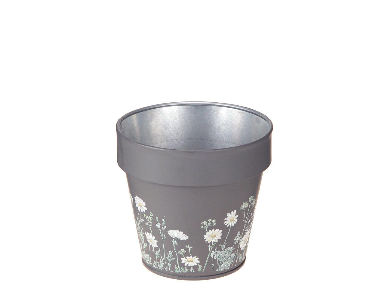 Übertopf m. Blumenmuster Metall grau D14cm