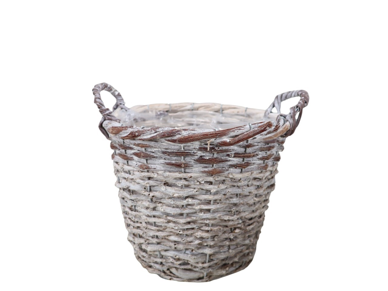 Pflanzkorb mit Henkeln Weide/Rattan gekalkt D24xH19cm