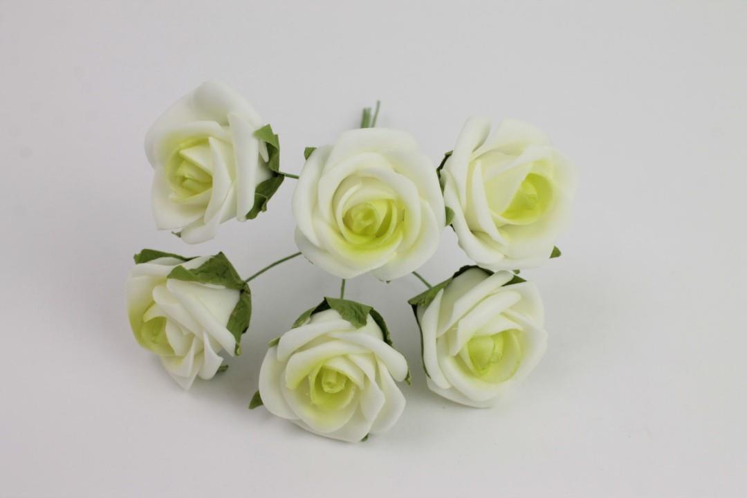 Foam Rose mit 9Blüten gebündelt weiß-grün 2cm