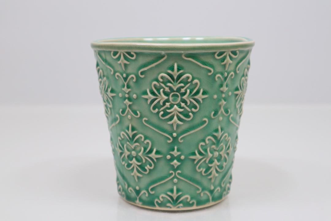 Übertopf Keramik grün Crackle 14x13,5cm