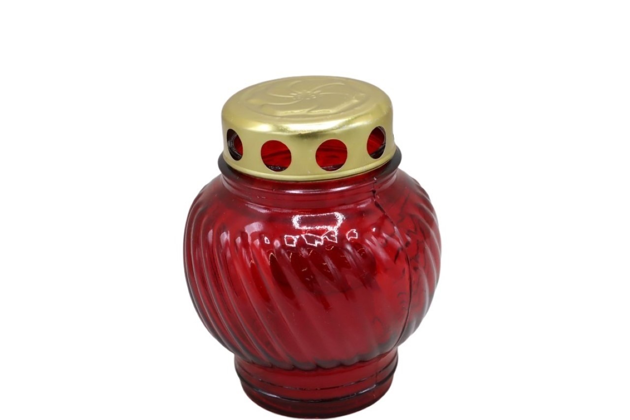 Glasgrablicht m. Metalldeckel gold H10,5cm rot NETTO