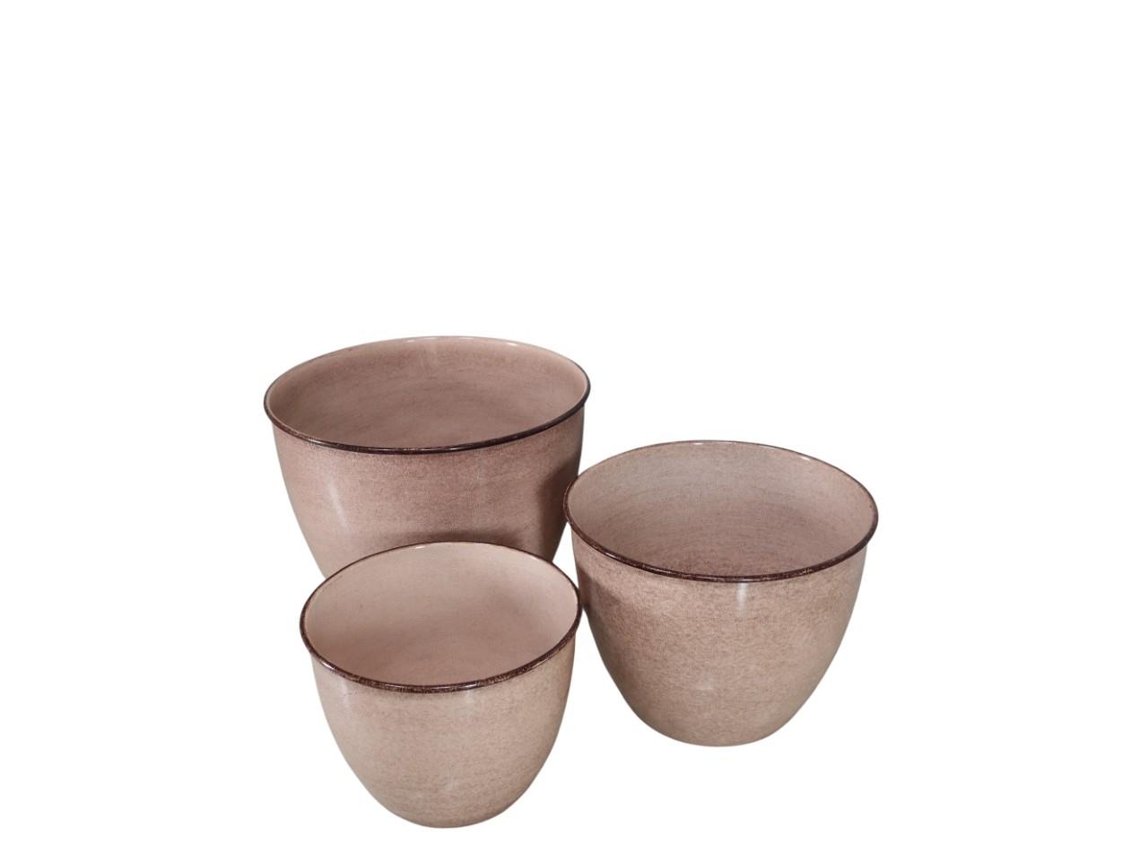 Pflanztopf Emaille Metall beige Set/3 D 30,26,21 cm