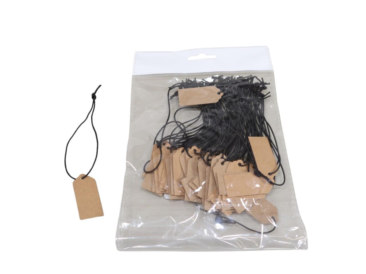 Etiketten Papier natur m. Gummizug schwarz D2x4,5cm