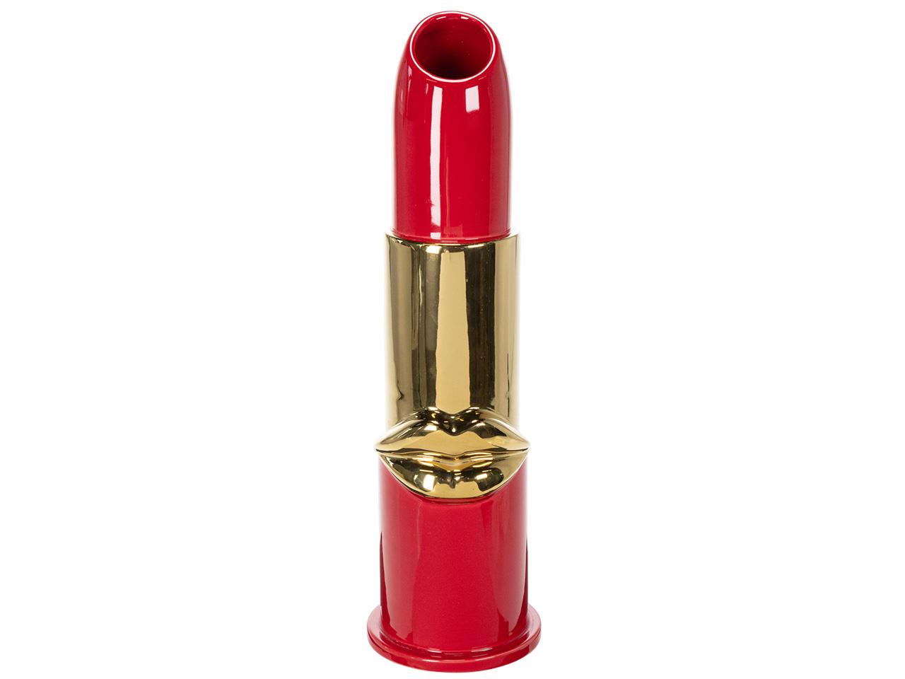 Vase Lippenstift Keramik rot/gold H37,8 cm