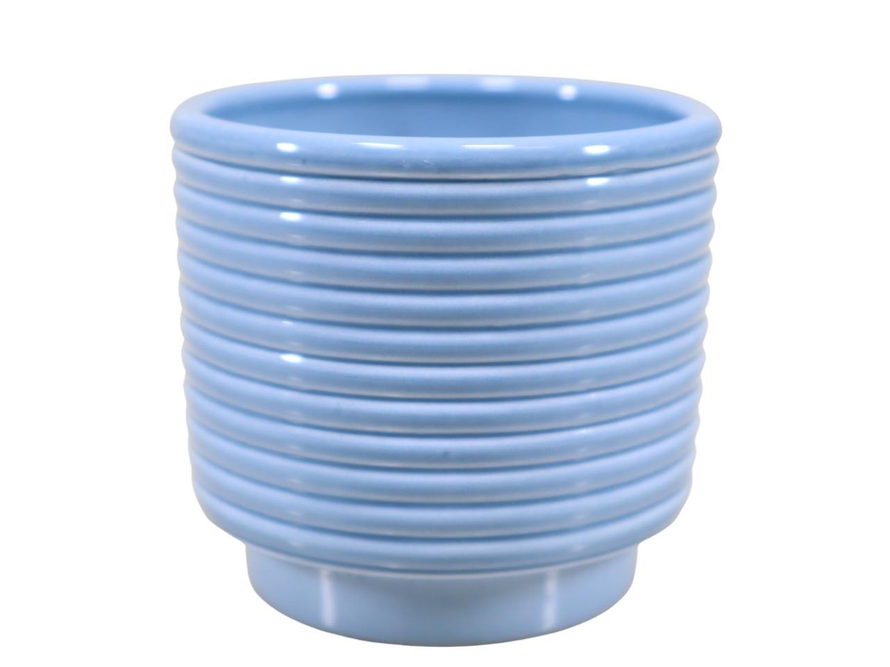 Cylindroübertopf m. Fuß Rings Keramik blau-lasur 16,5cm