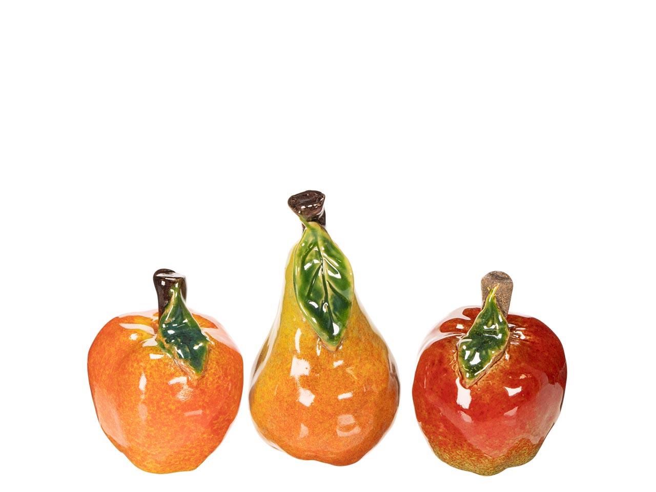 Apfel & Birne 3 sort. Steingut rot/dunkelrot/gelb 6-7,7cm