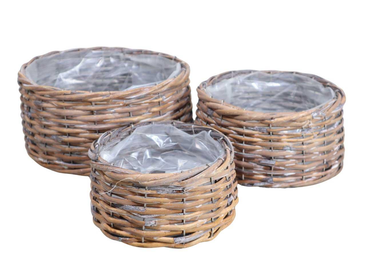 Pflanzkorb Rattan Set/3 D 18,21,27cm natur gekalkt