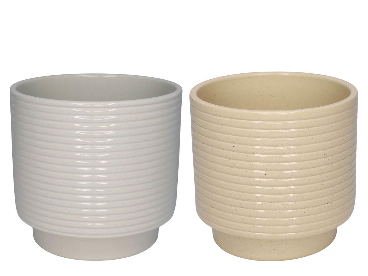 Cylindroübertopf m. Fuß Rings Keramik creme-beige las 18,5cm