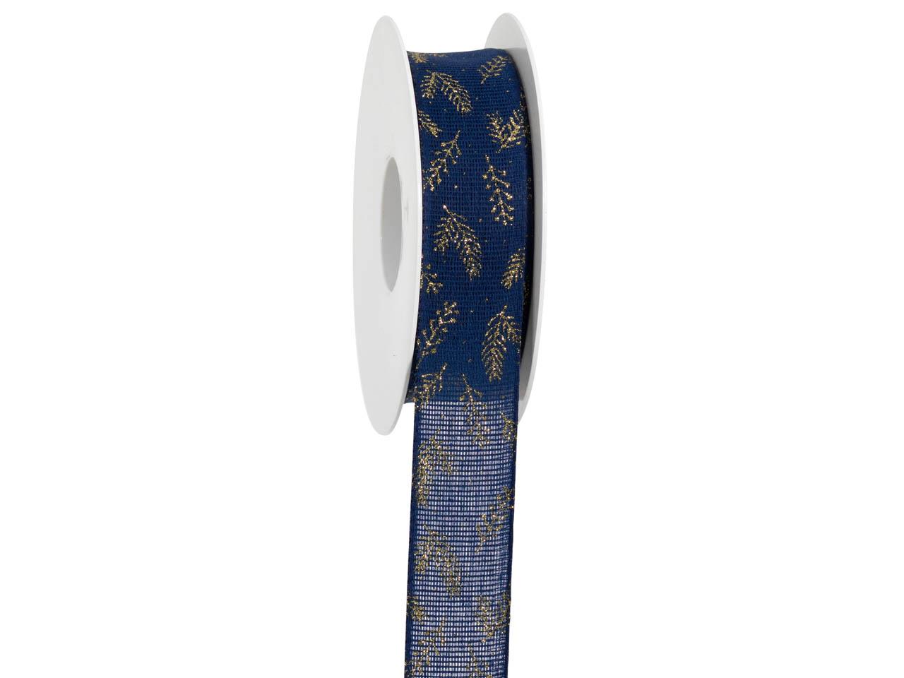 Band Nadelzweig 25 mm 18 Meter ultramarineblau/gold 35/15