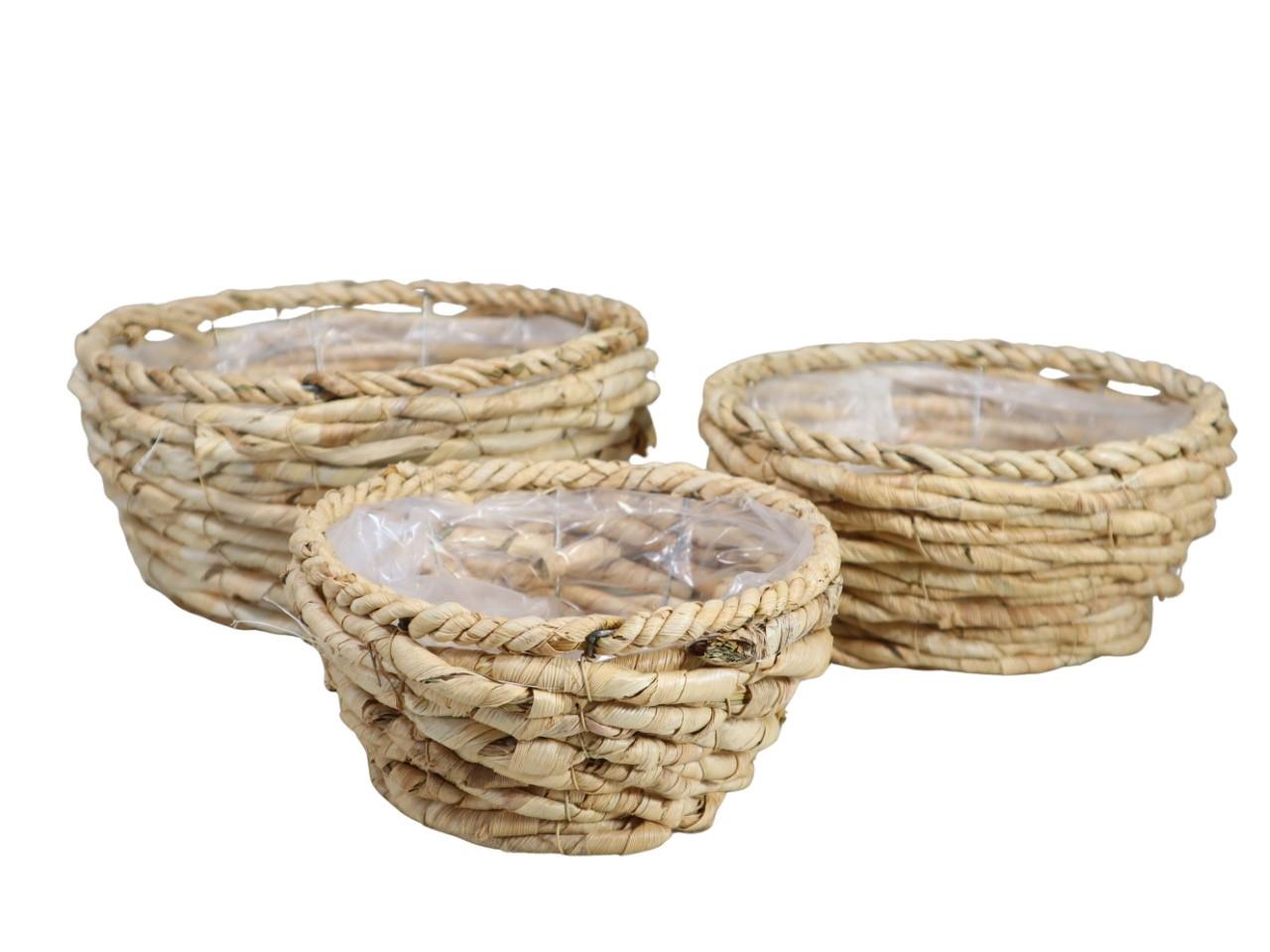 Pflanzkorb Strohseil rund Set/3 D 28,24,20 cm white-washed