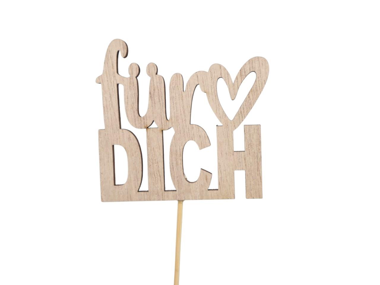 Stecker Schriftzug "für DICH" Holz natur D8x8cm + Pin Stecker Schriftzug "für DICH" Holz natur D8x8cm + Pin