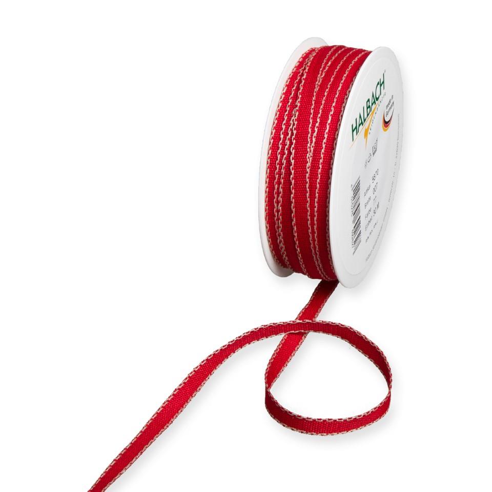 Leinenband m. Kante 7 mm 30 Meter red/linen 77