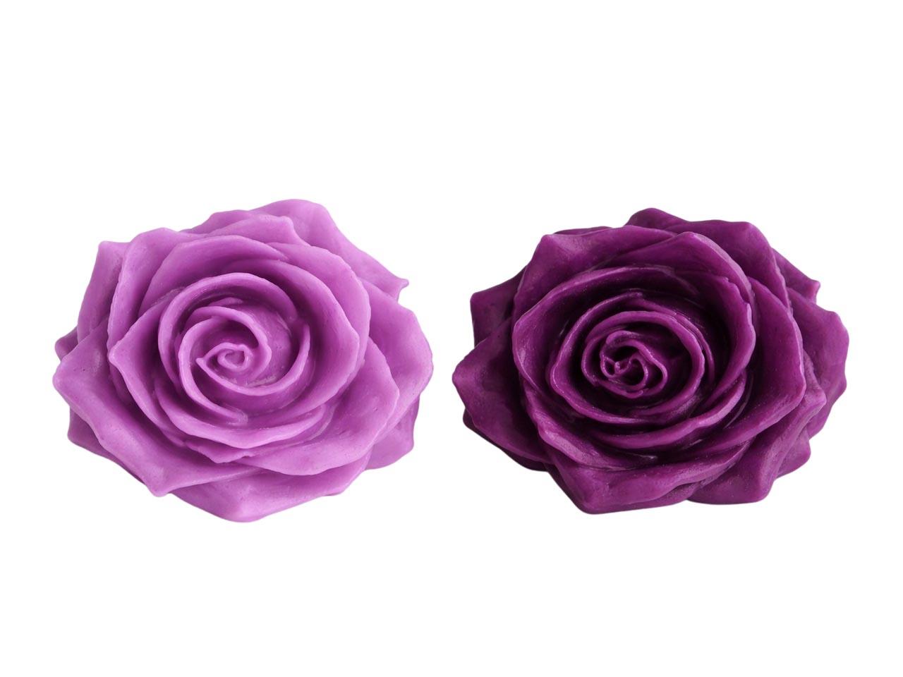Rosenblüte Wachs 7cm purple/lavender mix in Holzbox