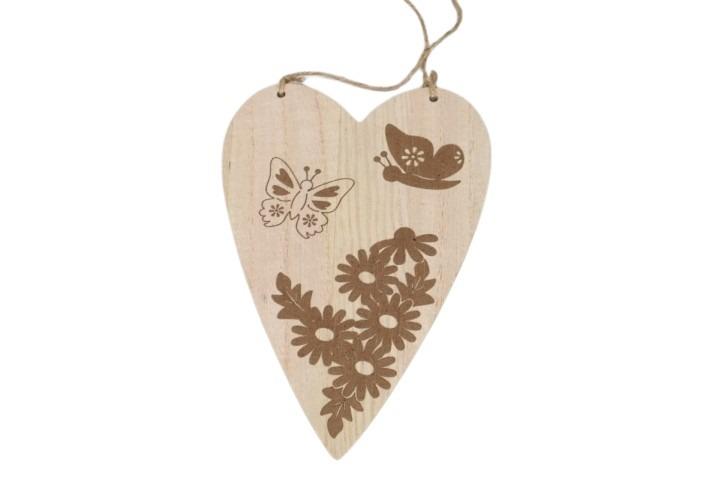 Hänger Herzen Blumen + Bienendekor Holz natur 20cm Hänger Herzen Blumen + Bienendekor Holz natur 20cm