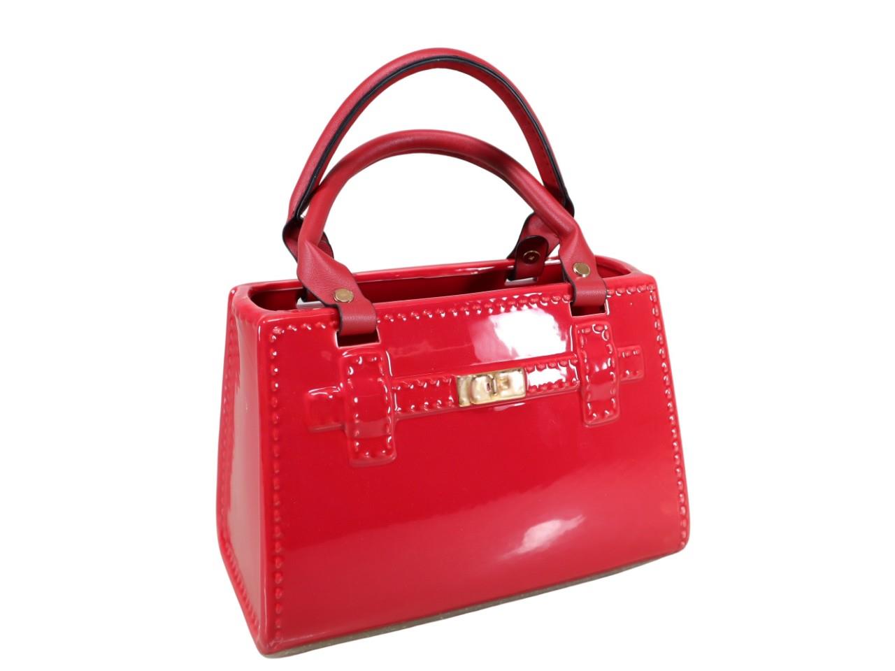 Tasche m. Lederhenkel Keramik rot 24x13,3x16cm