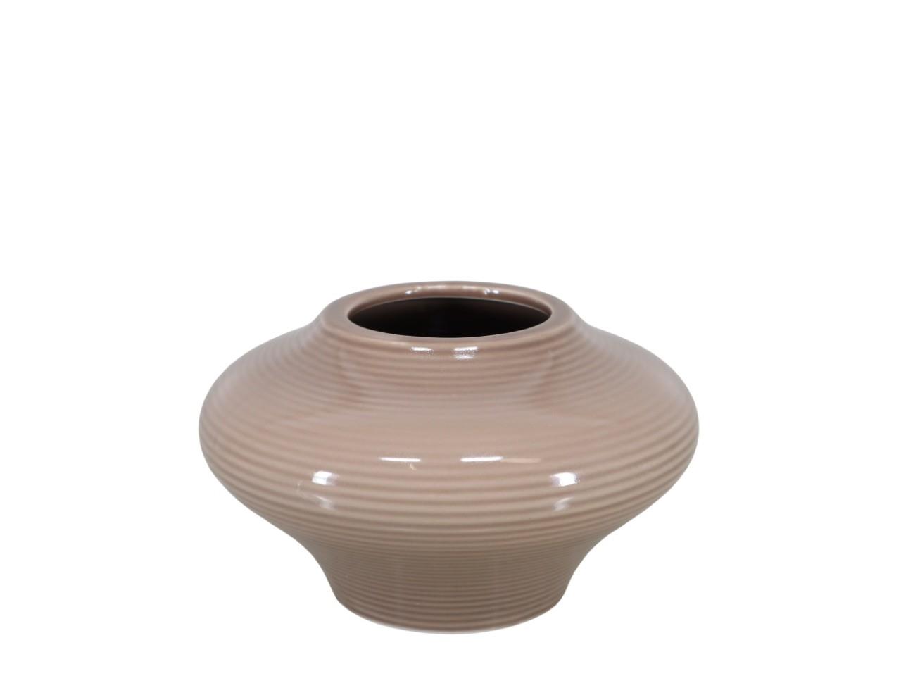 Vase Struktur mit Rillen taupe glanz D21x12,5cm