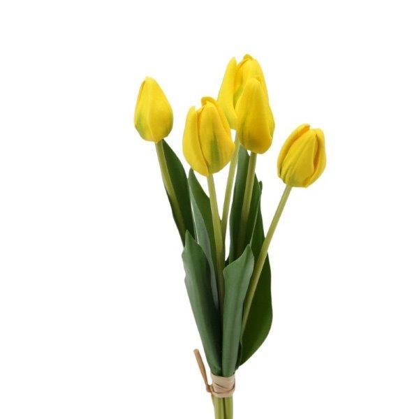Tulpe 5 Blüten Foam m. Bast gebündelt 40cm gelb