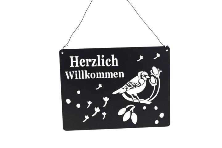 Hänger Schild Herzlich Willkommen Metall schwarz D20x15cm Hänger Schild Herzlich Willkommen Metall schwarz D20x15cm