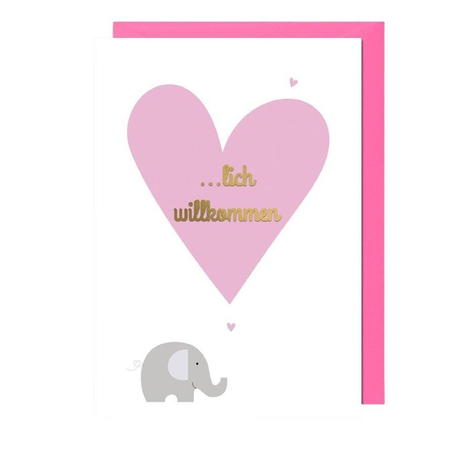 Karte ....lich willkommen Baby rosa 12x17 cm m. Kuvert
