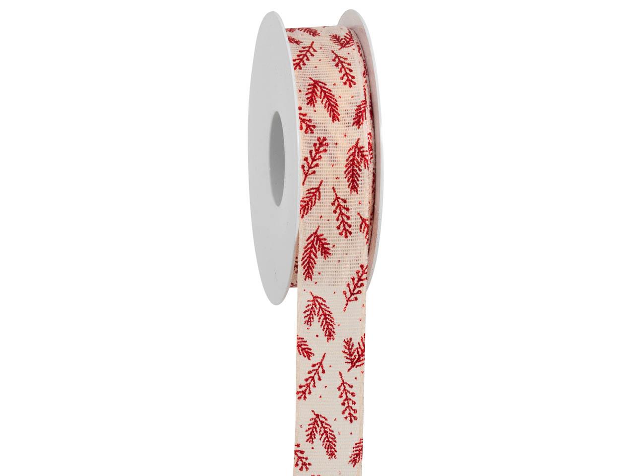 Band Nadelzweig 25 mm 18 Meter natur/kardinal 02/26