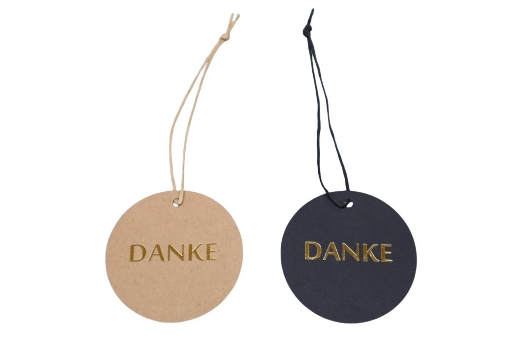 Hängeetikett Danke Papier schwarz-natur/gold 6cm