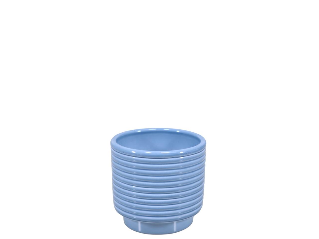 Cylindroübertopf m. Fuß Rings Keramik blau-lasur D8cm