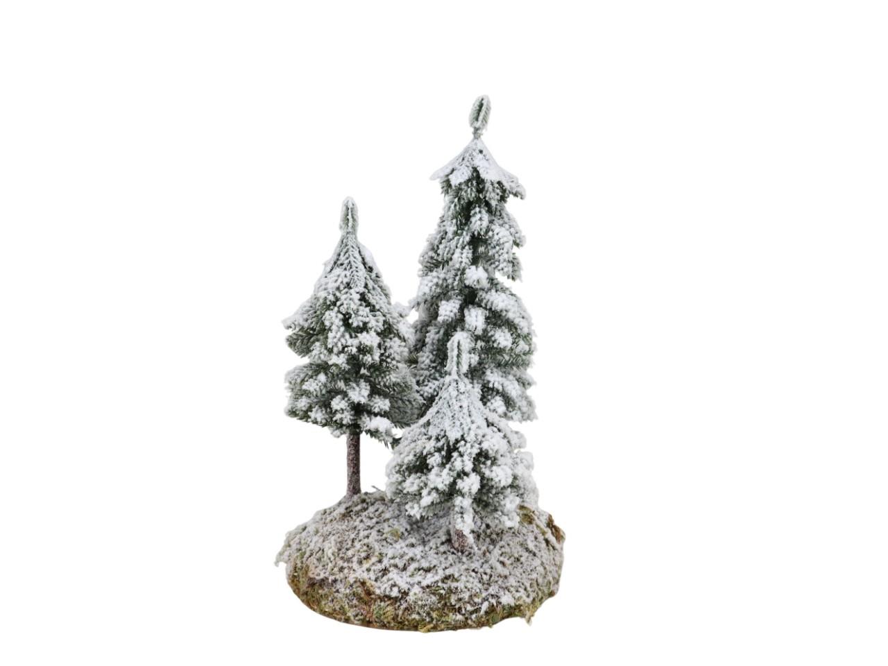 Baumgruppe 3fach auf Sockel beschneit Kunststoff weiß H29cm