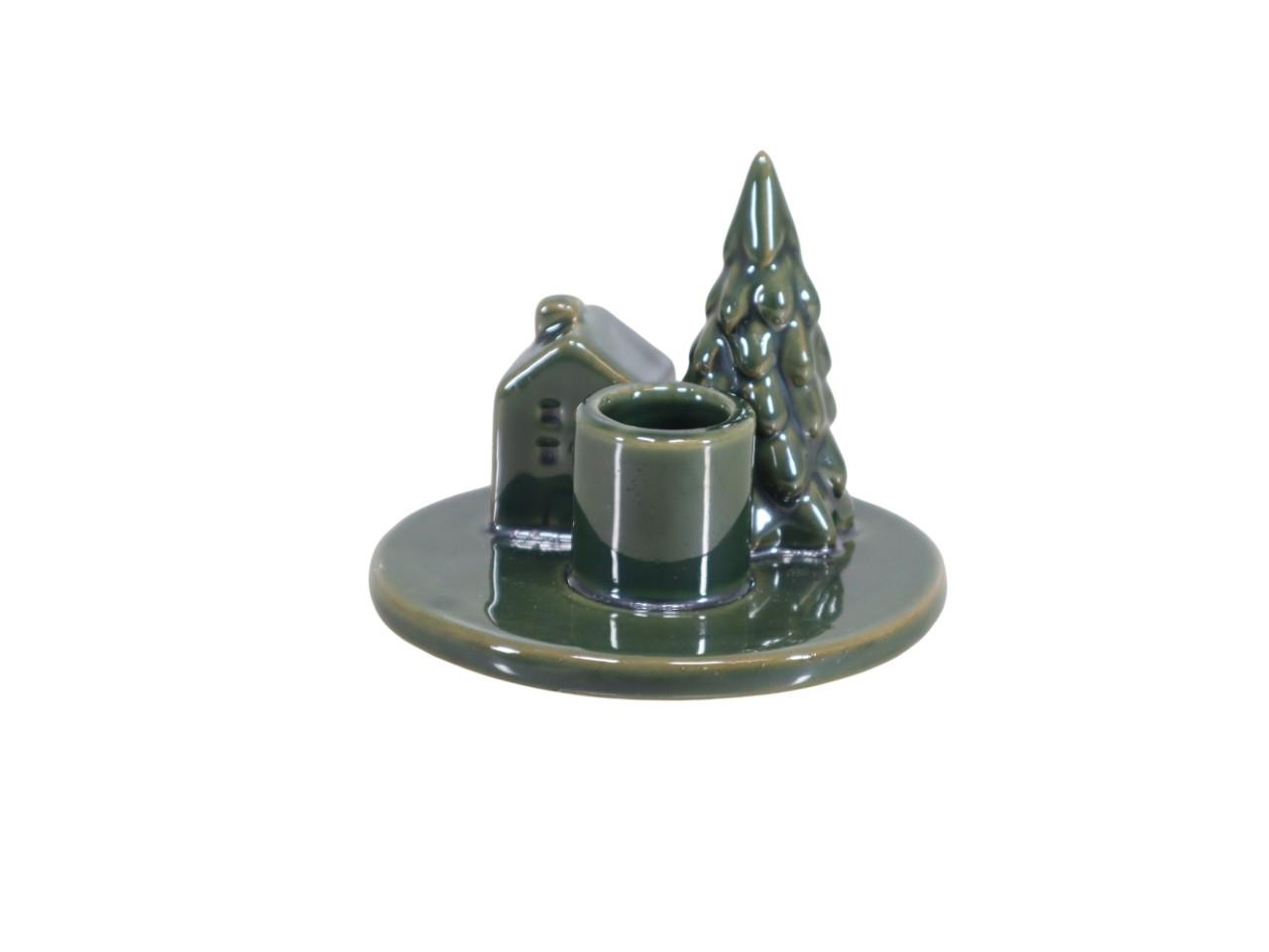Kerzenhalter Haus/Baum Keramik grün D10 xH7,5cm Kerzenhalter Haus/Baum Keramik grün D10 xH7,5cm
