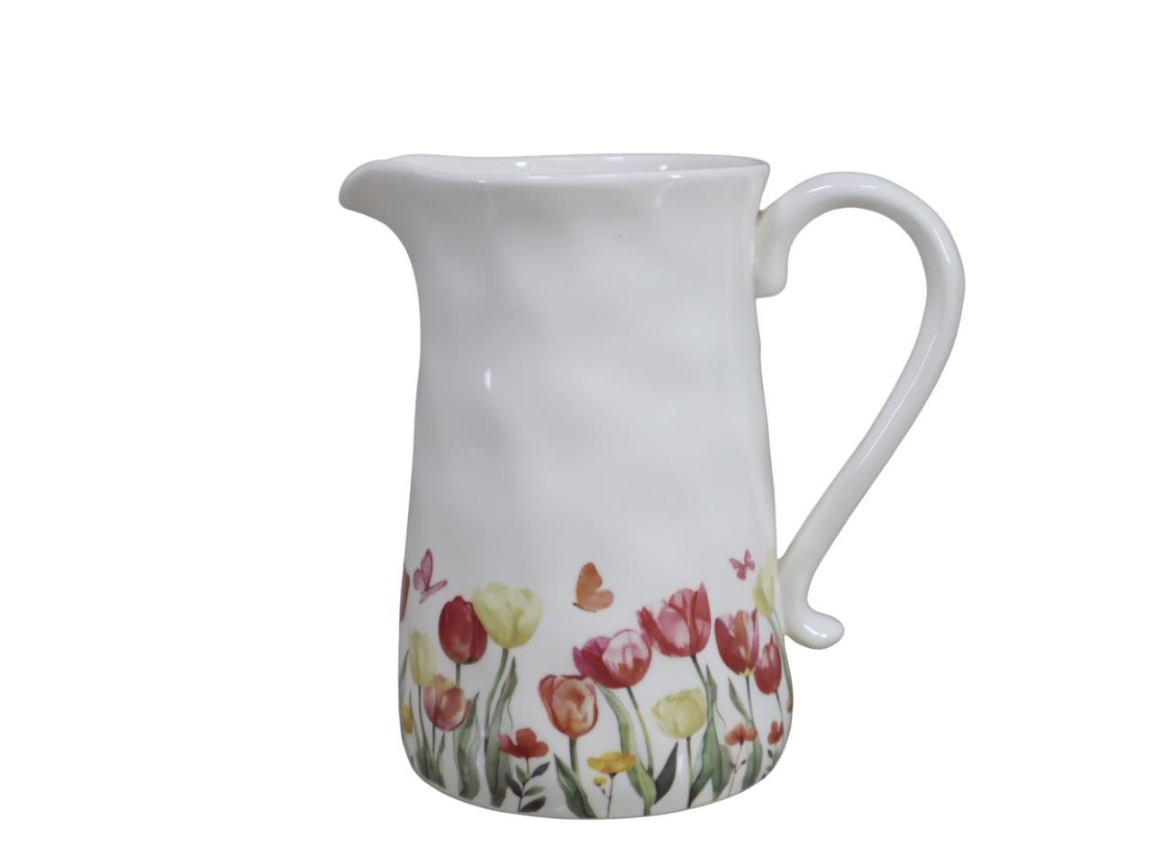 Krug Keramik m. Tulpenmotiv D10x18cm creme