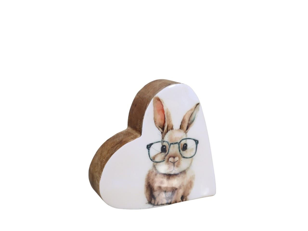 Herz stehend mit Hasenmotiv weiß-braun D14x4cm