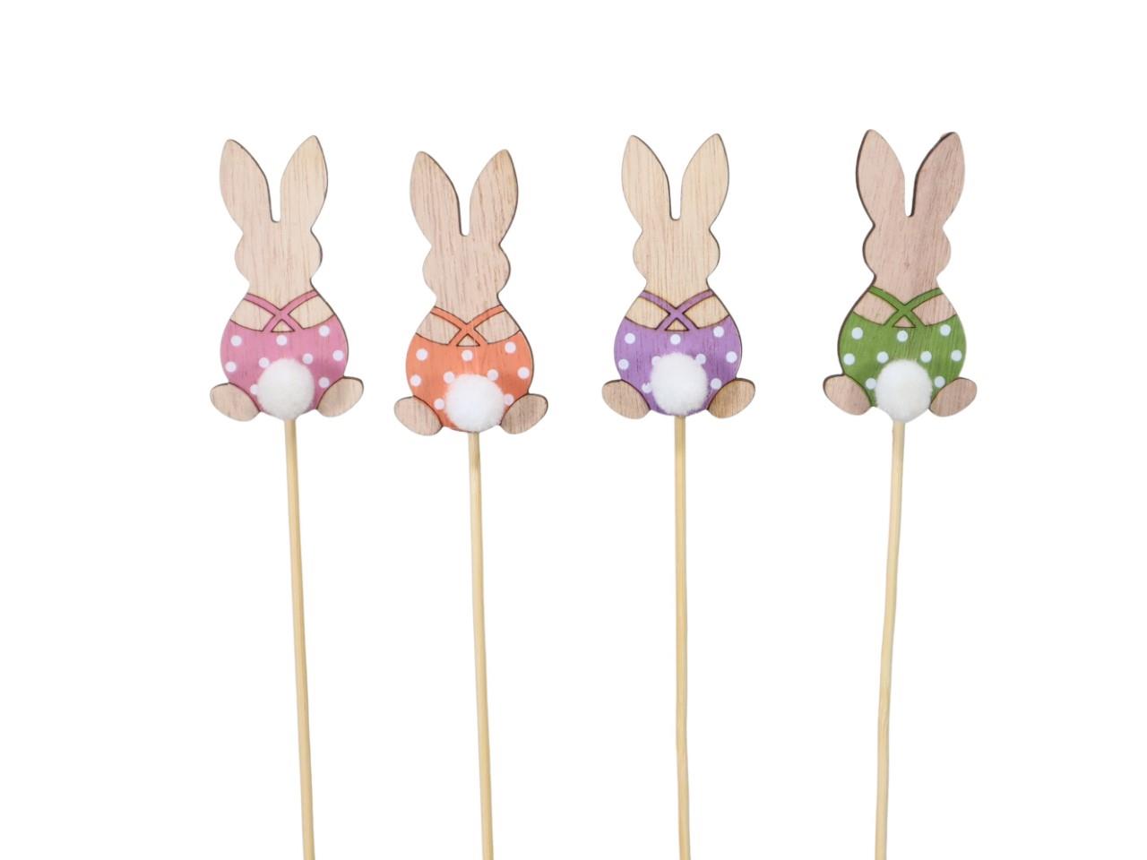 Stecker Hase m. Püschelschwänzchen Holz farbmix H7cm + Pin