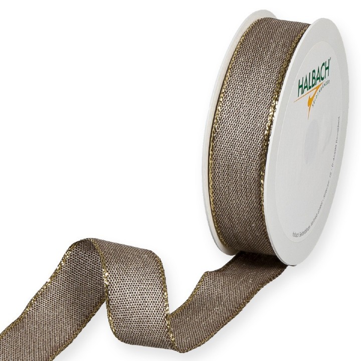 Leineband farbig 25 mm 18 Meter braun/gold 96