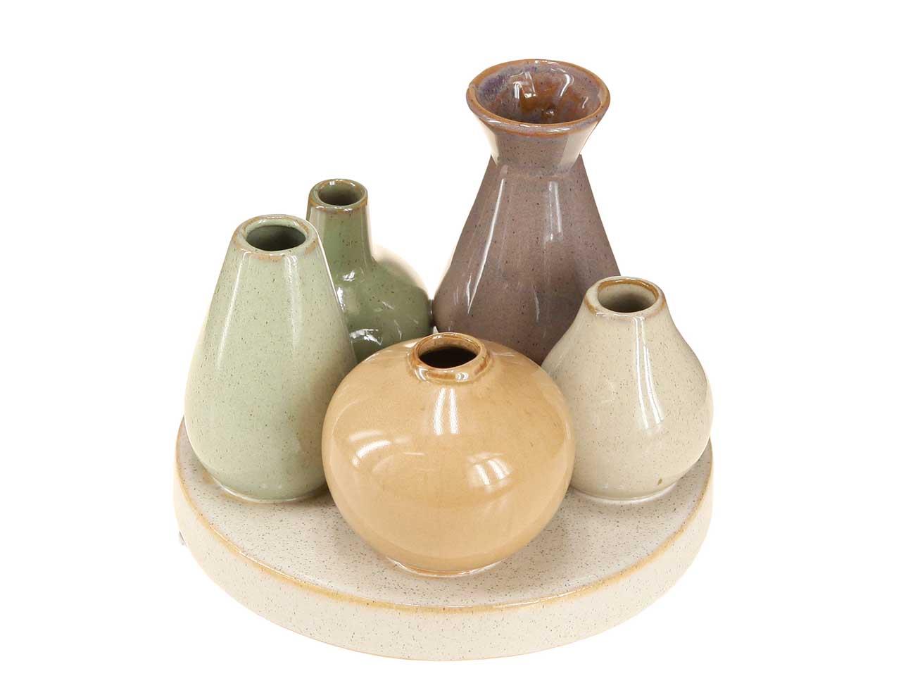 Vasentablett rund 5-fach Keramik farbmix D17xH12,5cm