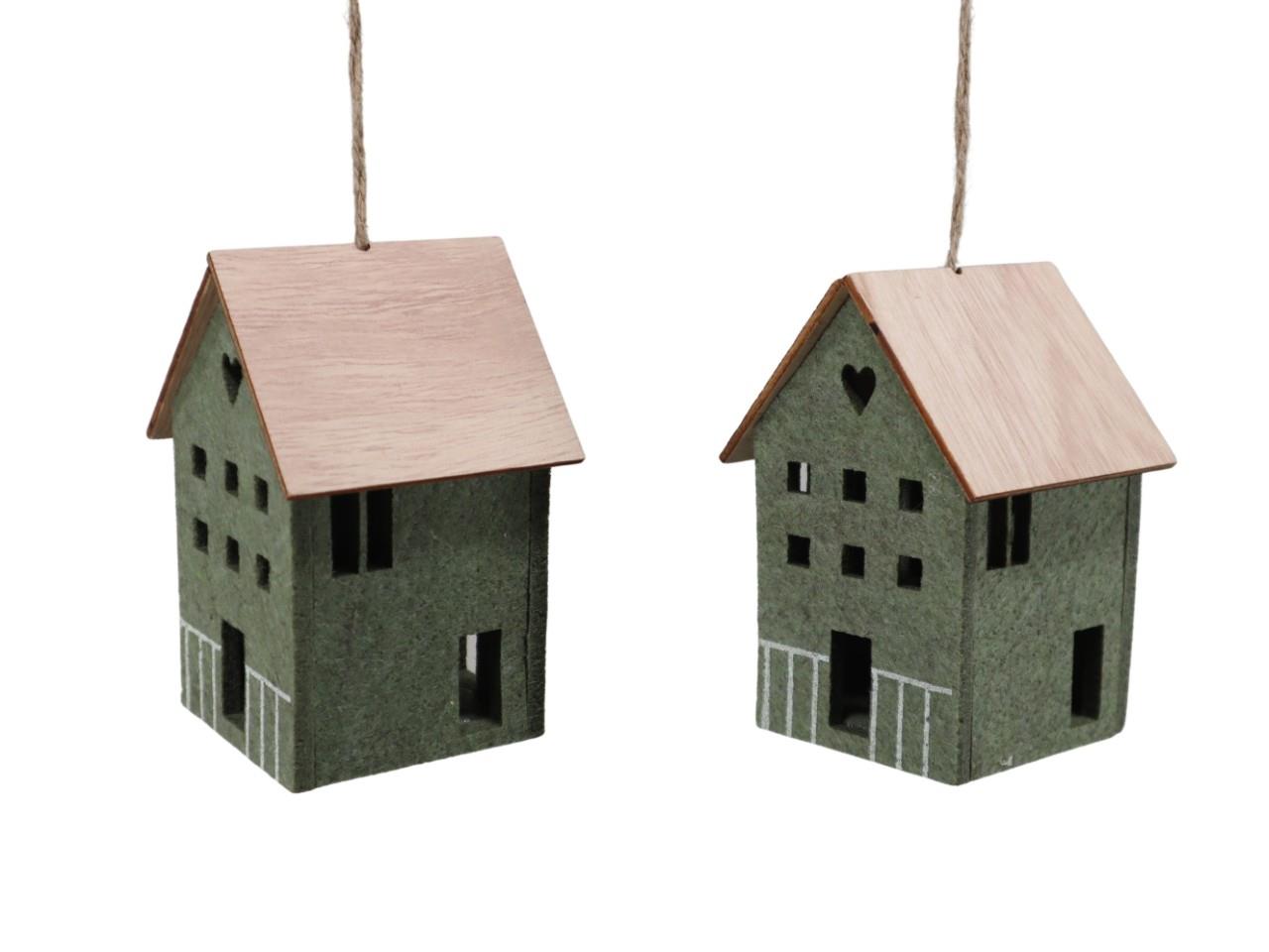 Hänger Haus Filz/Holz grün/natur H11cm
