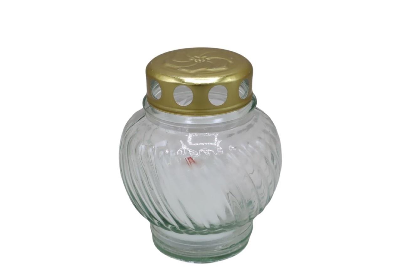 Glasgrablicht m. Metalldeckel gold H10,5cm weiß NETTO