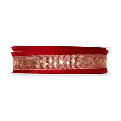Leinen-Druckband Sternchen 25 mm 15 Meter red/gold 65