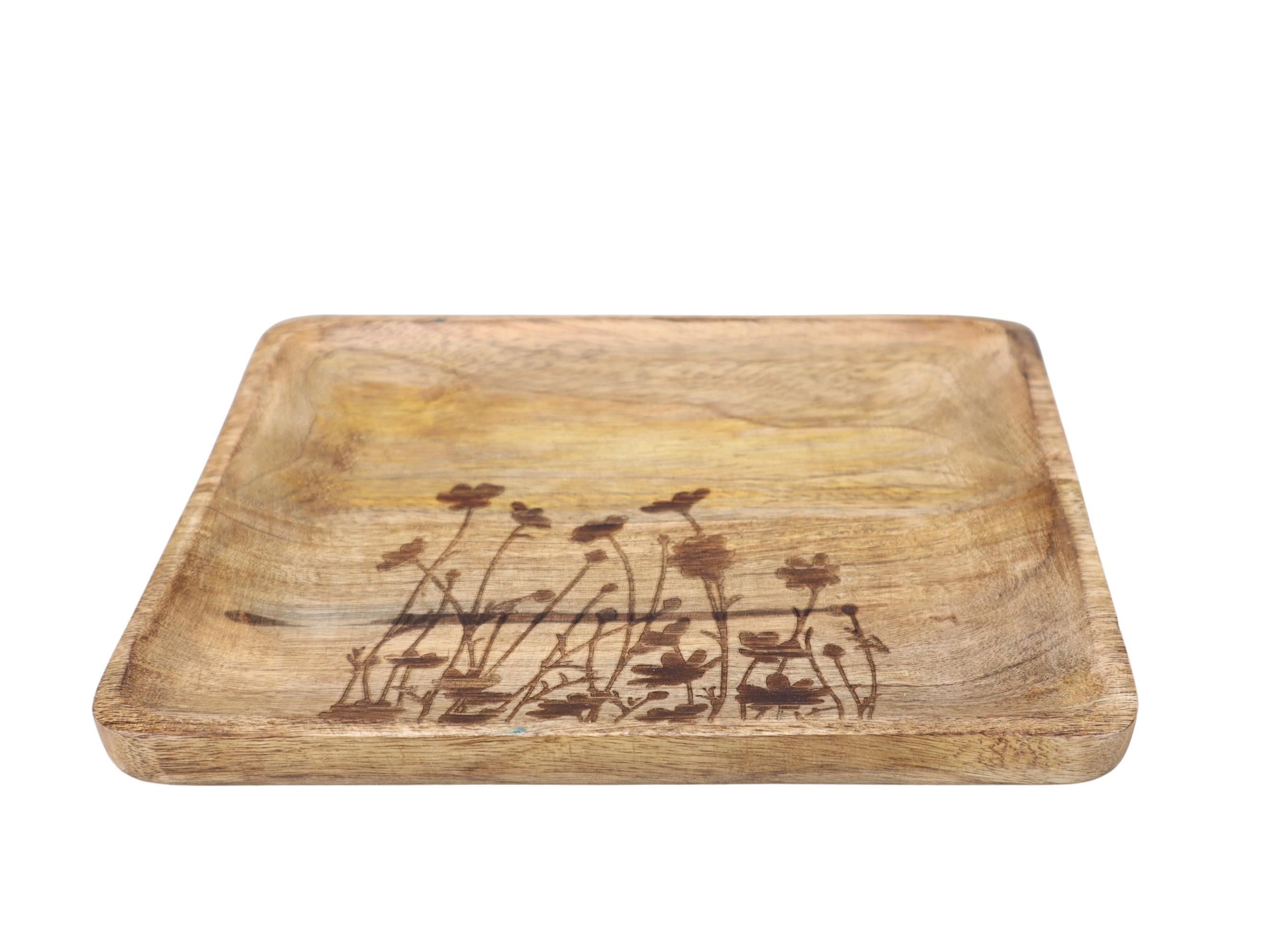 Tablett m. Blumenmuster Holz natur 25x24cm Tablett m. Blumenmuster Holz natur 25x24cm