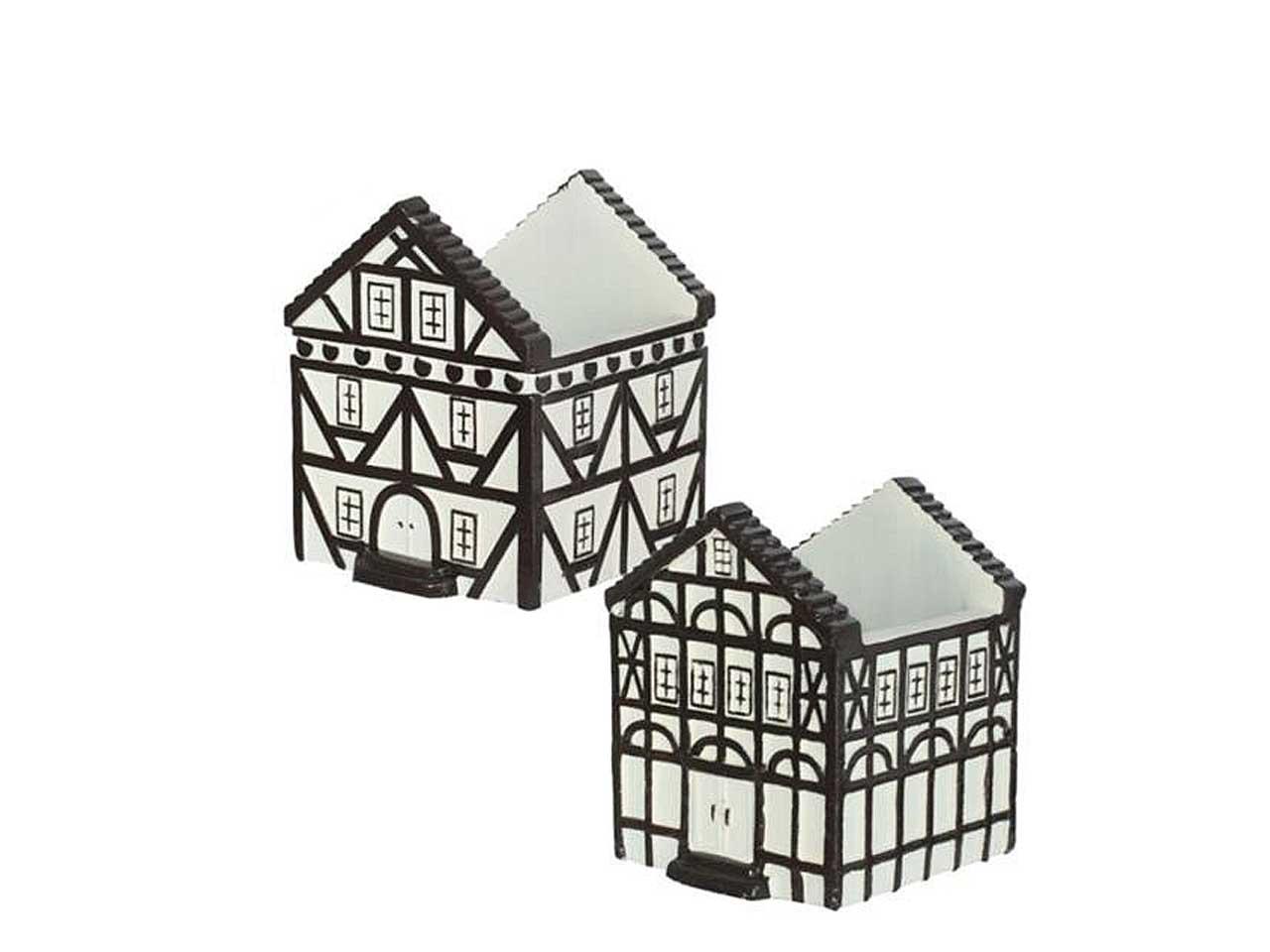 Übertopf Haus Keramik schwarz-weiß Ø8x8,6cm H10,5cm