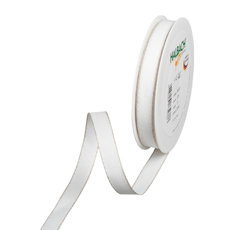 Band m. Leinenkante 15 mm 20 Meter white/linen 11