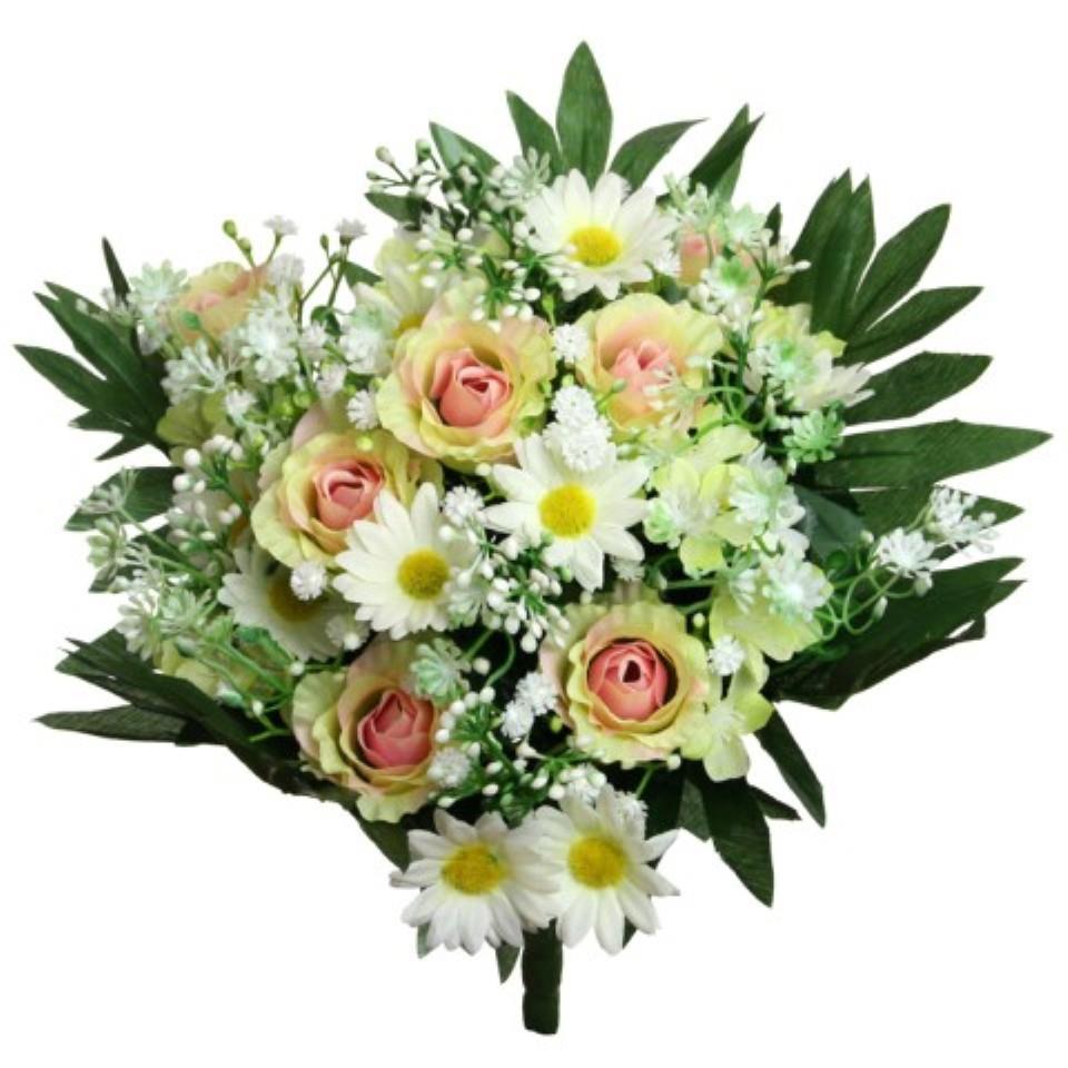 Strauss Rose-Margerite 38 cm gelb-rosa x19