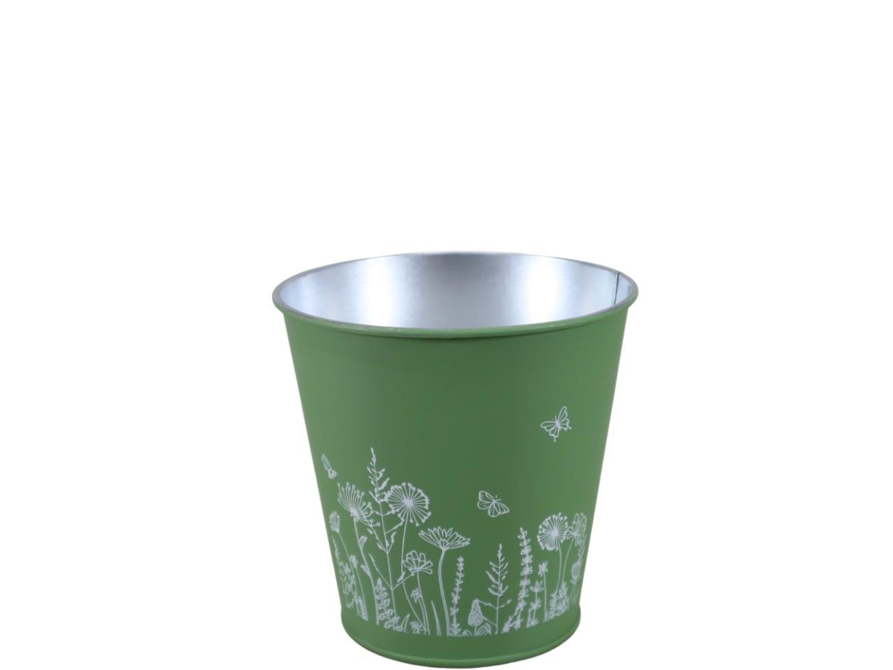 Übertopf m. Blumenmuster Metall dunkelgrün D10,5cm