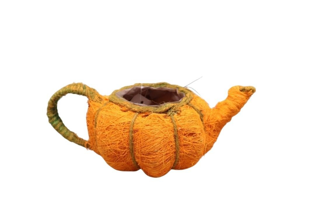 Kürbiskanne z. Pflanzen Rattan-Bast orange L23xD15cm