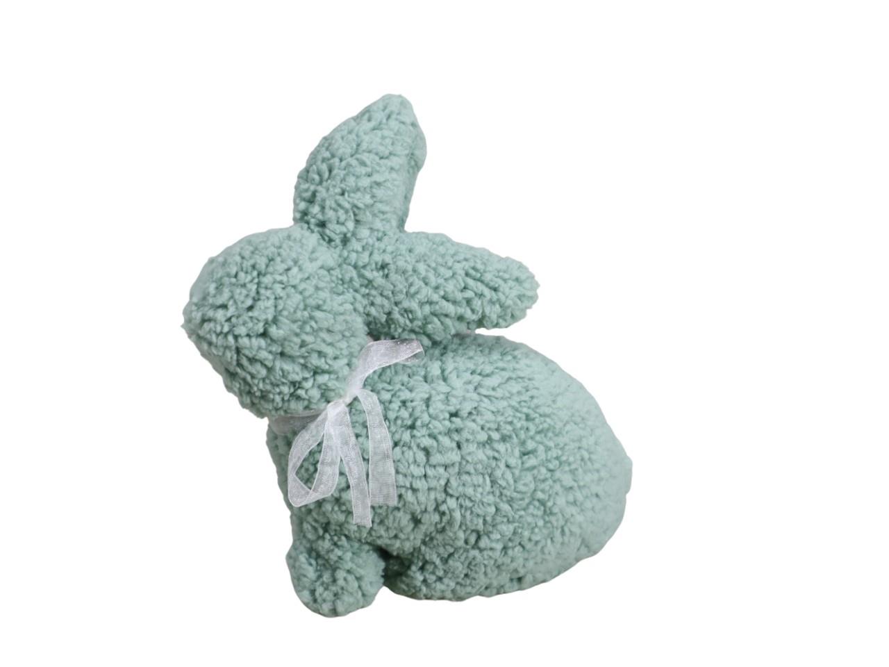 Hase stehend Teddyfell auf Holzplatte softgrün H19cm
