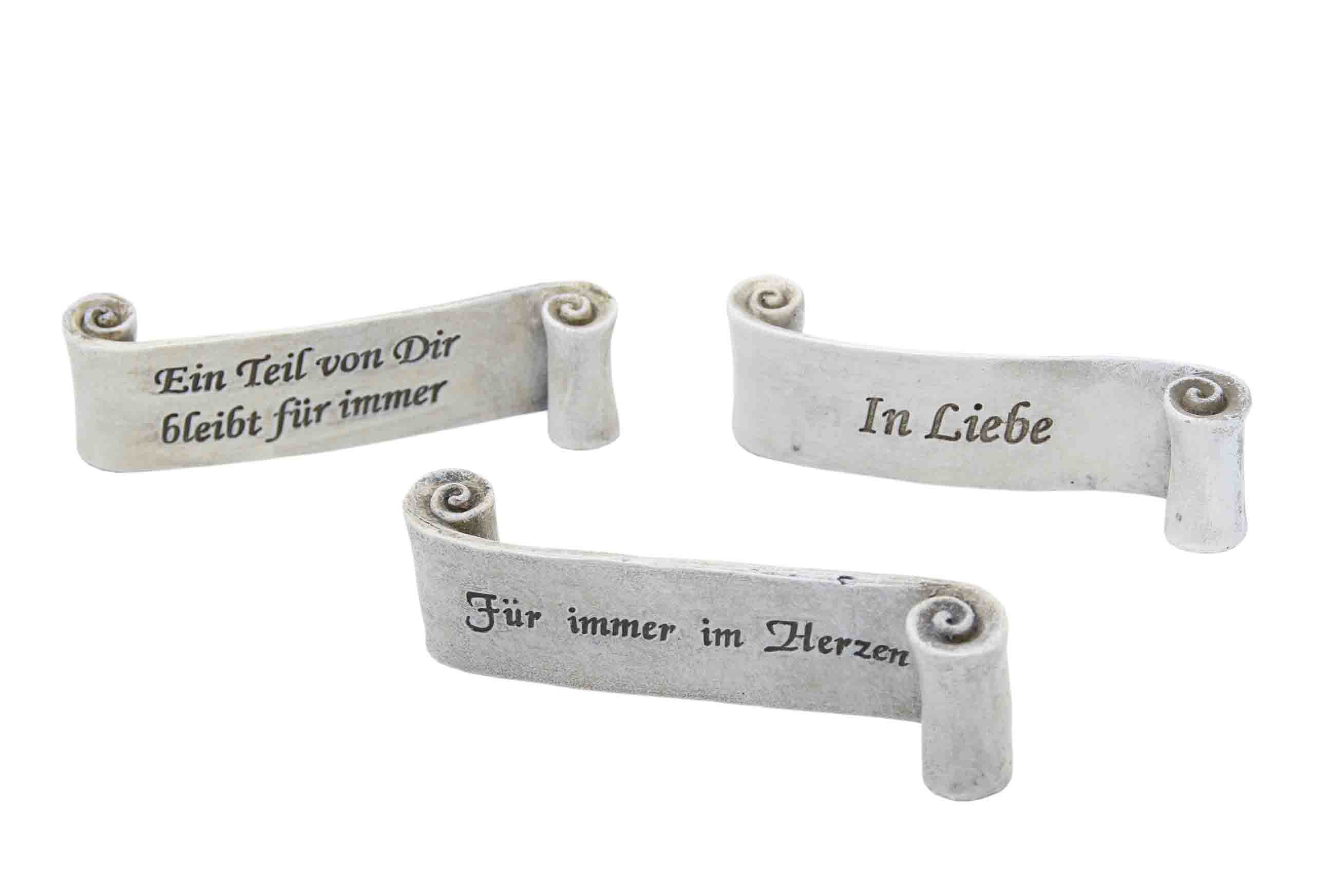 Schriftrolle m. Sprüchen Polyresin grau L12cm