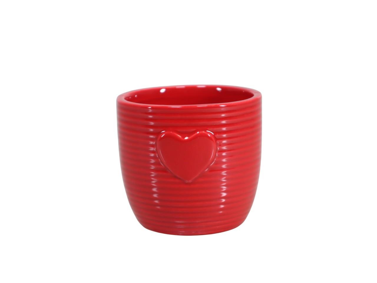 Übertopf Keramik mit Herz rot D09,5xH8,5cm