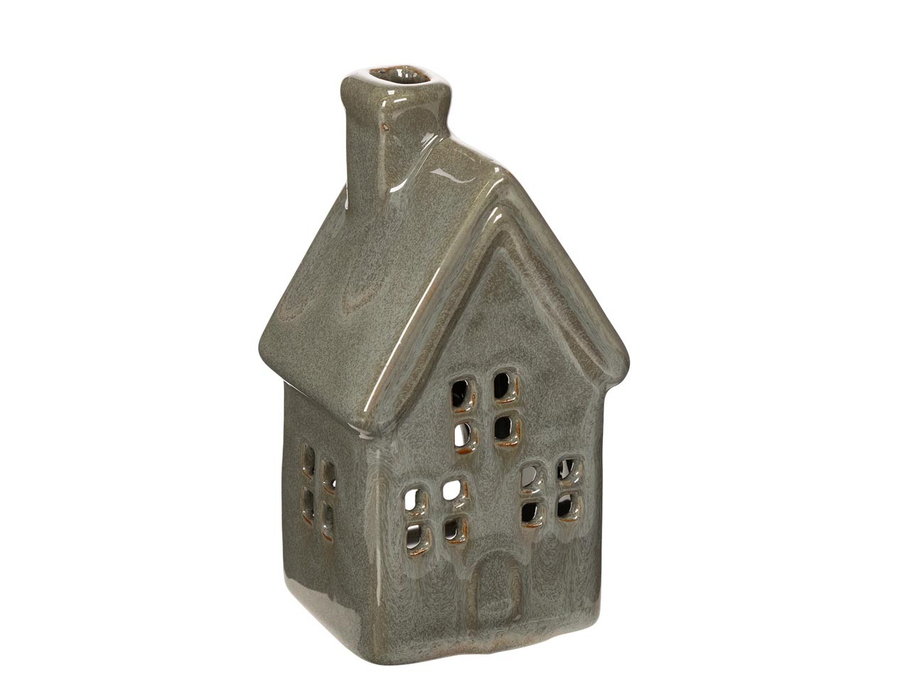 Haus Keramik salbeigrün H16cm