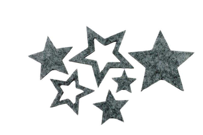 Streuer Filzsterne Mix Deluxe 6-fach grau D2,5-6,8cm