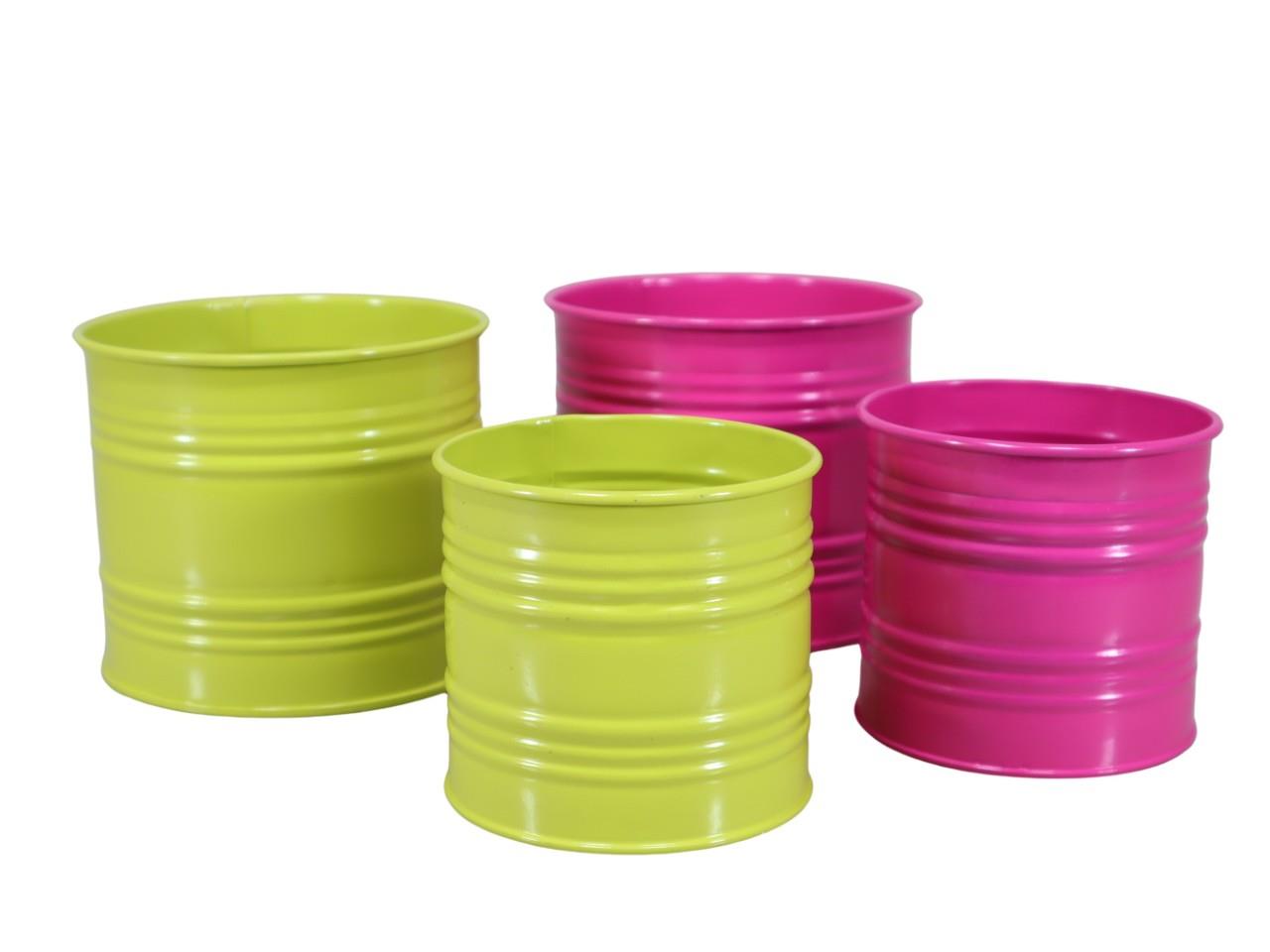 Übertopf Dose Metall Set/2 D12+D9cm grün/pink